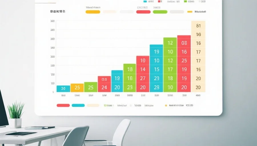多彩的数据可视化图表展示开奖号码分布趋势，背景为简洁的办公桌面